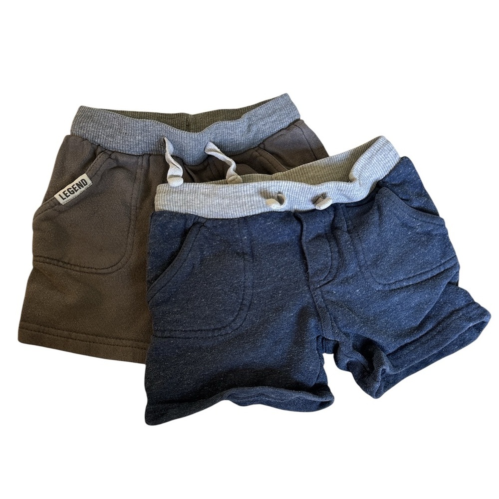 Simple Joys Set of 2 Gray and Blue Casual Shorts with Elastic Waistbands 18m